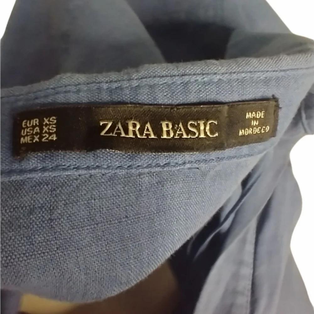 Zara Basics Blue Linen Blend Shirt Dress - Picture 7 of 7